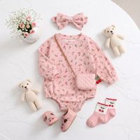 Combinaison côtelée à imprimé cerise pour bébé fille, tenue mignonne pour le printemps et l'automne, pour nouveau-né