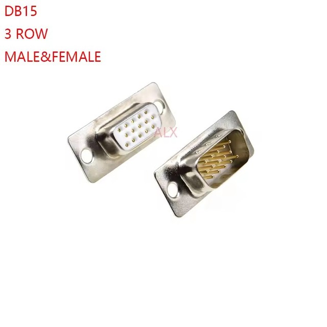 3u Gold Plated Solid Pin Db15 3 Row Male Female Vga Connector Solder Type d-sub 15pin Adapter 15p