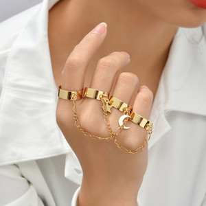 Pulsera <span class=keywords><strong>de</strong></span> Cadena Simple con Eslabones Chapados en Oro, Anillo Ancho Conectado a Cinco Dedos, Joyería, Regalos para <span class=keywords><strong>Mujer</strong></span> - Product Image 3