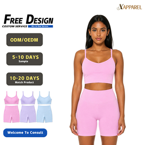 A&J OEM ODM Custom Logo High Quality Women Seamless Ribbed Activewear <b>Set</b> Crop Top Biker Shorts Yoga Gym Wear Manufacturer MOQ50 - Product Image 1