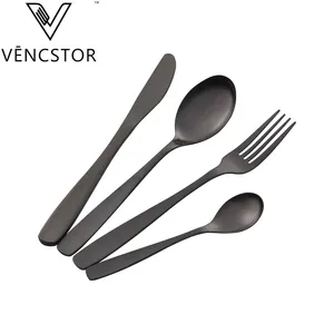 ราคาถูกโลหะ PVD ไทเทเนียมเคลือบสีดำช้อนส้อมชุบสแตนเลสชุด Flatware