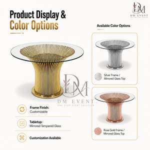 Mesa de Comedor Redonda Personalizada con Base de Acero Inoxidable Dorado y Diseño de Rayos de Sol, con Cubierta de Vidrio Templado Espejado - Product Image 4