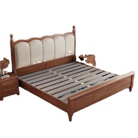 Lit plateforme vintage en bois massif de style ferme française, avec tête de lit capitonnée arquée festonnée, pour lits Queen et King, mobilier de chambre à coucher