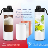 Bouteille d'eau portable en acier inoxydable vierge pour sublimation, avec bouchon, tasse à café, mug, thermos isotherme sous vide
