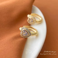Hartvormige CZ Chunky Hoop Stud Oorbellen Goud Zilver Koper Pave Zirconia Hart Geribbelde Buis Oorbellen voor Vrouwen Feest Valentijn Sieraden