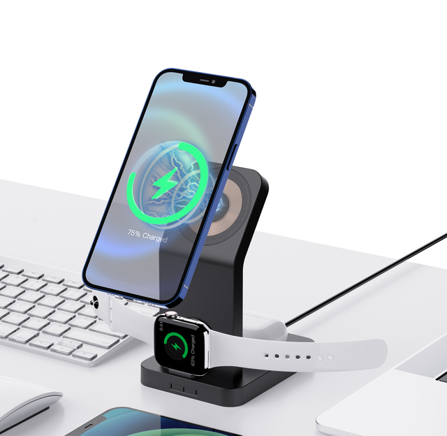 3 in 1 Magnetic Wireless Charging Station for iPhone 12 with PD/QC Fast Charging and Earphone Compatibility