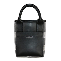 Tas Tote Dua Warna Premium – Bahan Katun-PU Hitam dengan Panel Herringbone Abu-abu, Dapat Disesuaikan & Langsung dari Pabrik