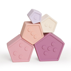 5 uds bebé <span class=keywords><strong>Pentágono</strong></span> silicona apilamiento juguete Montessori Color música diversión educación temprana bloques de construcción juguete regalo recién nacido - Product Image 1