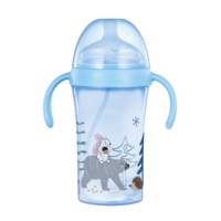 Biberón de PP de 300 ml (10 oz) con cuello súper ancho, asa, tetina y pajita
