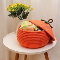 Boîte de rangement en coton tressé avec couvercle, motif citrouille d'Halloween, faite à la main, écologique, pour jouets, collations, maison