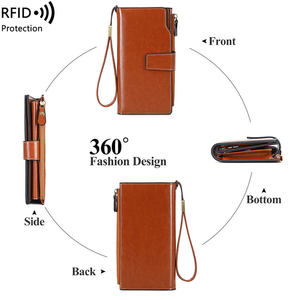 2026 Wholesale Womens <b>RFID</b> Blocking Large Capacity Luxury Waxed Leather Clutch <b>Wallet</b> Multi Card Organizer - Product Image 3