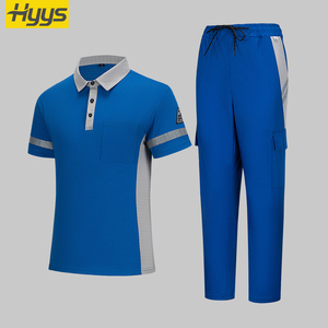 Mono de <span class=keywords><strong>trabajo</strong></span> de poliéster transpirable antiestático personalizado para <span class=keywords><strong>hombre</strong></span>, polos reflectantes de manga corta, pantalones, uniformes de <span class=keywords><strong>trabajo</strong></span> cómodos - Product Image 5