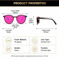 Kacamata Anti Cahaya Biru Sunray Round TR Full Rim Frame Lensa Merah Berwarna Merah dengan Bingkai Dalam Merah, Tangkai Gradasi Dual Rivet, Unisex OEM