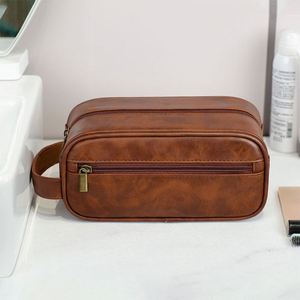 Wholesale Large Size Brown Leather Toiletry Travel Bag Luxury Waterproof Brushes <b>Makeup</b> Bag for <b>Teen</b> Girls Women - Product Image 4