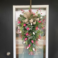 Guirlande de porte rustique en forme de tulipe, couronne florale en lin avec nœud, guirlande de fleurs artificielles pour la décoration de la maison au printemps
