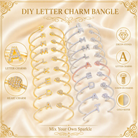 Bracelet à breloques à visser Haomi CE DIY avec pierres en zircon, 26 breloques alphabétiques interchangeables or et argent