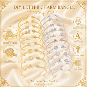 Bracciale Haomi CE fai-da-te con ciondoli a vite e zirconi, 26 ciondoli alfabetici intercambiabili oro e <span class=keywords><strong>argento</strong></span> - Product Image 1
