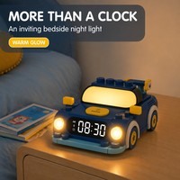 Réveil numérique de table en blocs de construction Voiture de police pour enfants, jouet de collection, veilleuse, cadeau de chevet, personnalisation OEM ODM