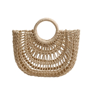 Women Hollow Out Woven Handbag Top Handle <b>Straw</b> Beach <b>Bag</b> Fashion Color-Block Woven <b>Straw</b> Purse for Vacation Seaside Party - Product Image 4