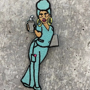 2025 the New Hot Cartoon Embroidery Clothing Decoration Black Girl Cancer Nurse Patch Iron On Patches Large - Product Image 2
