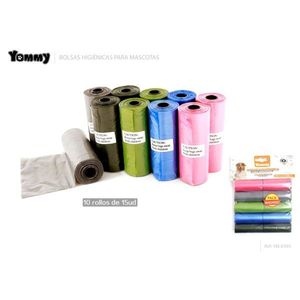 Sacs à déjections pour animaux Yommy, 10 rouleaux, 15 unités, sacs à crottes de chien hygiéniques colorés - Product Image 1