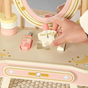 Tavolino da Trucco in Legno per Bambini Qiaike, Gioco di Ruolo, Toeletta per Bambini con Rotazione a 360° °   Specchio Girevole per Ragazze - Product Image 3