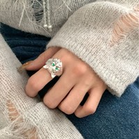 Bague pour femme style coréen simple, en cuivre double couche, motif glace et neige, patchwork floral, pour l'index, design ajouré, tendance