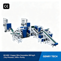 Séparateur de câbles industriels automatique à grande section Genrytech GR800, moteur 63kW, 400-800kg/H, séparation cuivre-plastique