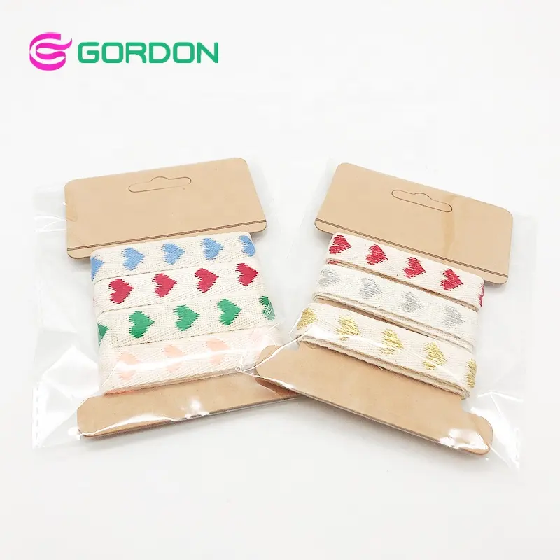 Gordon Ribbons vermelho coração padrão sarja algodão fita 1/2 ''cor natural 100% algodão fita para meia decoração DIY caixa de presente