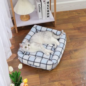 New Design Velvet Cotton and Linen Detachable Square Printed All Seasons Soft Fortune Cat Big Pet Dog Bed with <b>Cushion</b> - Product Image 3