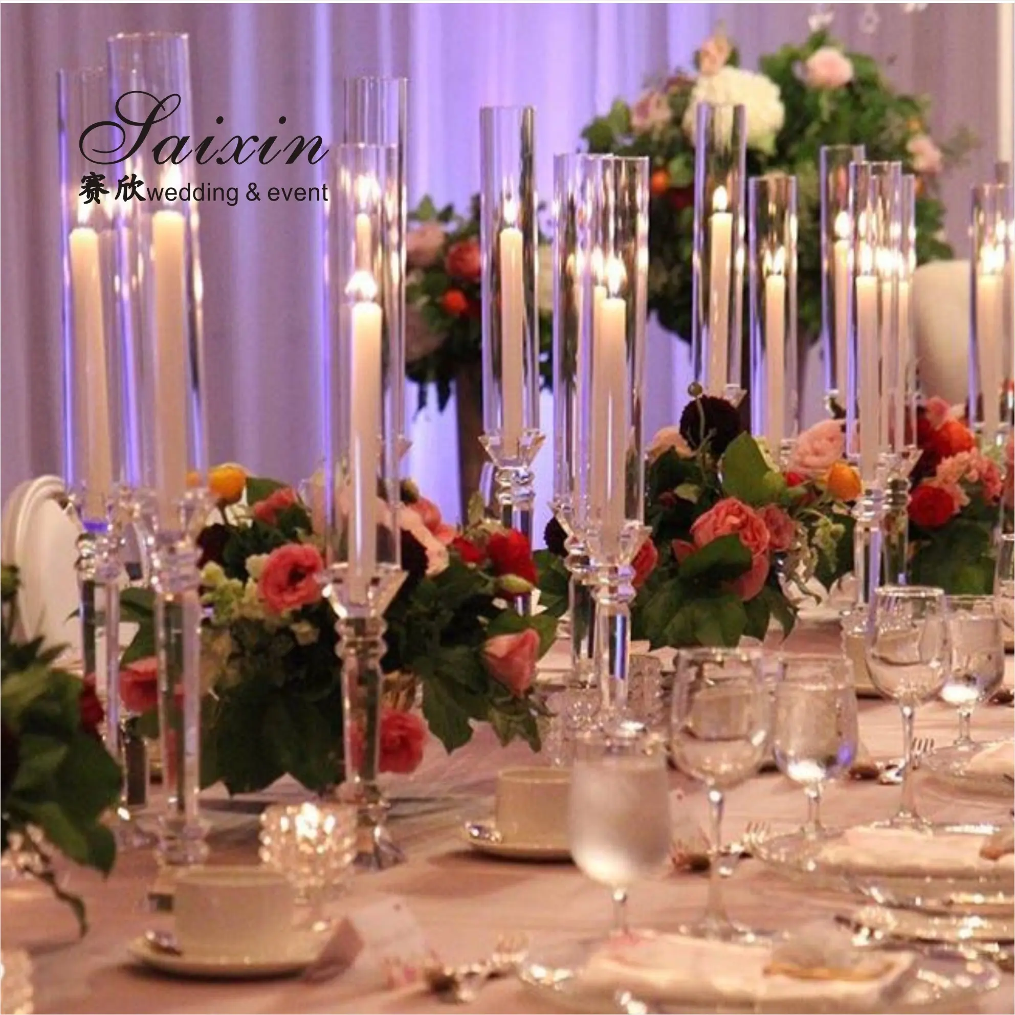 ¡Caliente! Conjunto de 3 piezas de alto de cristal huracán vela para Decoración de mesa de boda