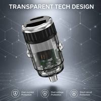Cargador de Coche USB Transparente Mini de 36W al por Mayor de Fábrica, Cargador de Coche USB Tipo C de Doble Puerto PD 36W QC 18W