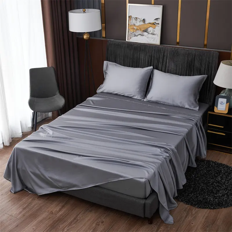 Parure de lit en soie, ensemble de 4 pièces, draps naturels 300T, 100% Pure pour lit