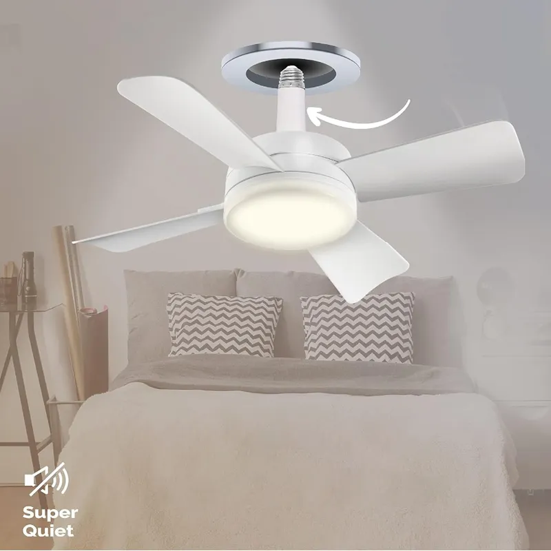Luz de ventilador de enchufe 2024 con luz Led de ventilador de tornillo RemoteSmall con 6 velocidades de 3 colores para cocina de dormitorio