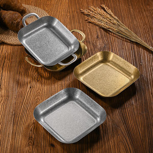 Bandeja de Servir Cuadrada Retro de Acero Inoxidable con Doble Asa, Color Dorado y Gris, para Aperitivos, Barbacoa, Pollo Frito, Papas Fritas, Hotel - Product Image 2