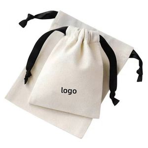 Elegant <b>Personalised</b> Cotton Canvas Drawstring Shopping <b>Bag</b> Silk Printed Custom Ribbon Rope Durable Eco-Friendly Jewelry <b>Gift</b> for - Product Image 1