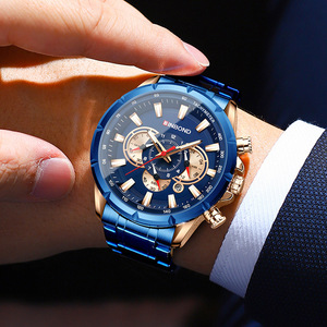 Binbond Men's Chronograph Watch Blue Stainless Steel Band Tachymeter Luminous Water Resistant Analog Quartz Watch - Product Image 2