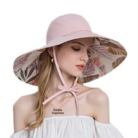 Chapeau de soleil réversible pour femme à large bord, imprimé, pliable, avec sangle sous le menton, pour la plage, les voyages en extérieur, protection UV, chapeau bob, vente en gros