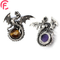 Pierre naturelle oeil de tigre obsidienne dragon gros pendentif collier mode vintage pierres précieuses bijoux animal ancien pendentif