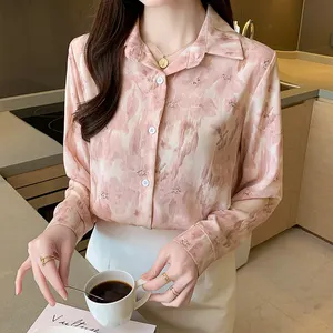 2024 Lente Trendy Bloemenprint Chiffon Blouse Vrouwen Nieuwe Losse Europese Stijl Knoop Lange Mouwen Tops Herfst/Winter