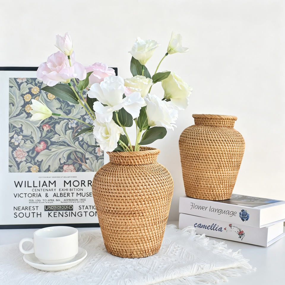 Rattan Woven Art Deco Vase Handmade Gradient Wicker Flower Pot Fashion ...