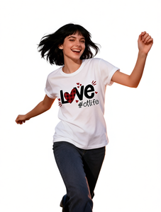 T-shirt con stampa Love Letter da donna, manica corta, girocollo, top casual, 100% cotone jersey, moda primavera estate - Product Image 1