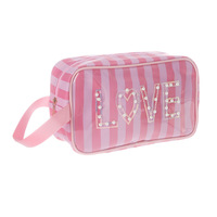 Trousse de toilette rayée en PVC grande capacité avec fermeture éclair, poignée souple, organiseur de maquillage portable pour le voyage