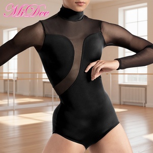 Justaucorps de danse MiDee pour adultes, pour compétitions de ballet, avec col montant, manches longues, dos évidé et empiècements asymétriques - Product Image 1