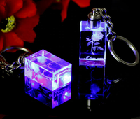 Vente en gros de porte-clés en verre avec gravure laser 3D personnalisée, logo, lumière LED, transparent, durable