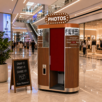 Photomaton rétro en bois classique pour centre commercial, machine d'impression photo en libre-service