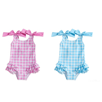 Traje de Baño de Verano para Niñas, Color Rosa, con Lazo de Guinga, Tela de Yoga, Traje de Baño Personalizado para Niñas, Bikini Infantil