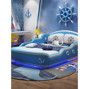 <span class=keywords><strong>Lit</strong></span> simple en bois sur le thème du bateau pirate JS, avec cadre en bois, <span class=keywords><strong>lit</strong></span> en cuir pour enfants, barrière haute, <span class=keywords><strong>lit</strong></span> moelleux pour garçons et filles, ensemble de meubles de chambre à coucher - Product Image 1
