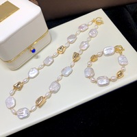Bas prix blanc Edison perle d'eau douce tour de cou naturel baroque perle collier Bracelet ensemble de bijoux fins pour cadeau
