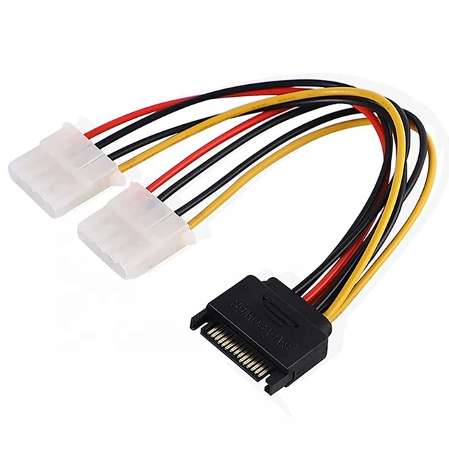 SATA 15 Pin Male to Molex 4 Pin Female Power Adapter Cable with Copper Conductor and PVC Insulation for HDD/SSD